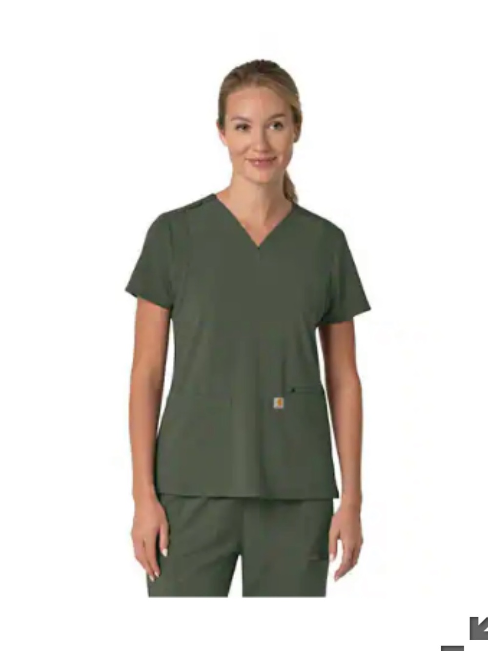 Carhartt Olive Green V-Neck Work Scrub Top